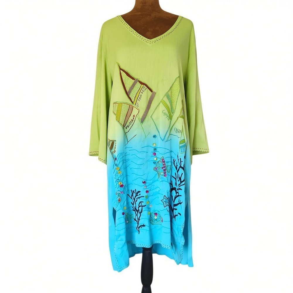 Antica Sartoria Giacomo Cinque Beach Kaftan Dress Size M Embroidery Resort